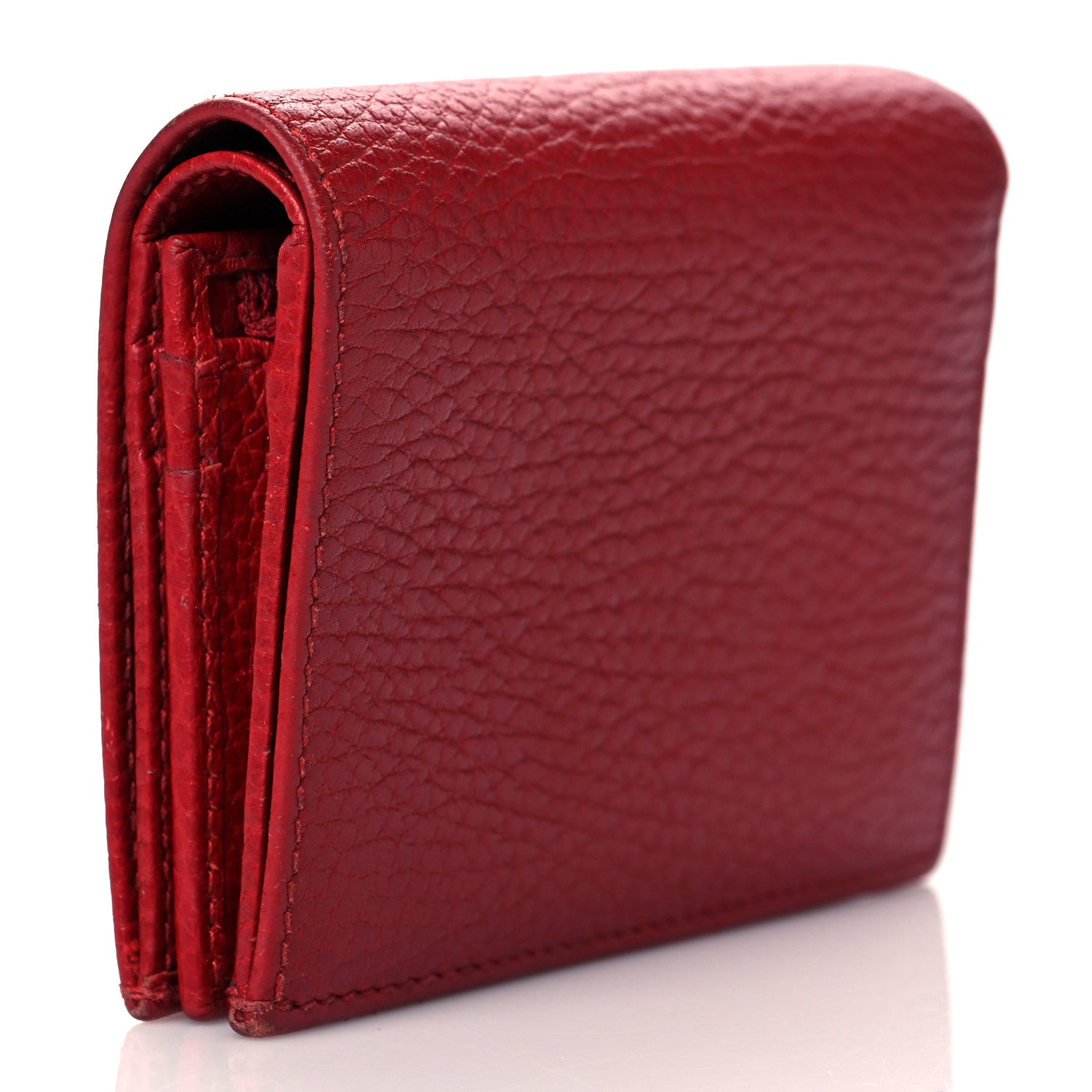 Gucci Pebbled Calfskin GG Marmont Card Case Hibiscus Red 3 of 7