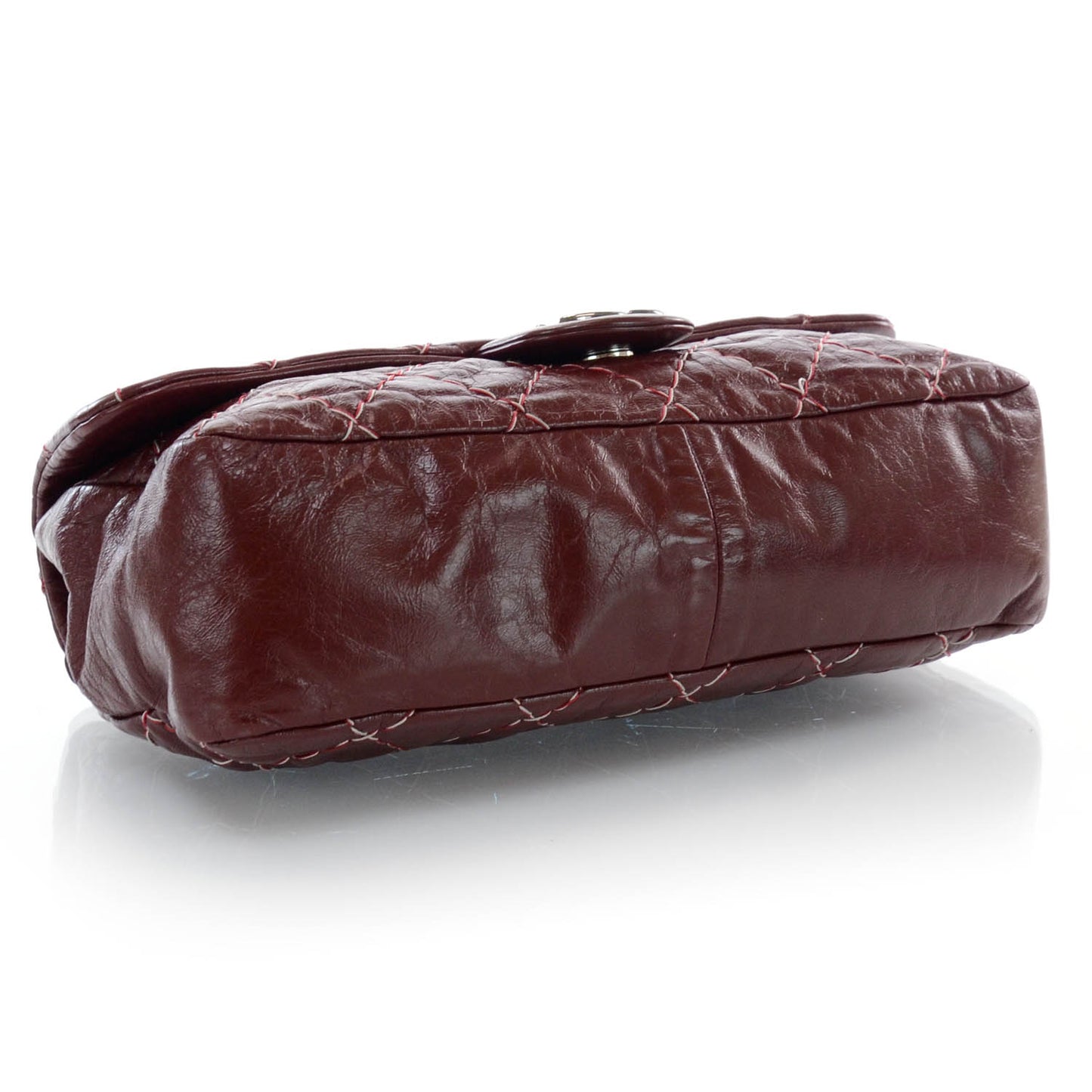 Glazed Goatskin Double Stitch Flap Rouge