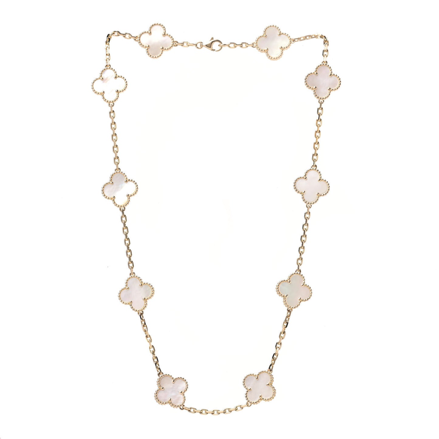 18K Yellow Gold Mother of Pearl 10 Motifs Vintage Alhambra Necklace