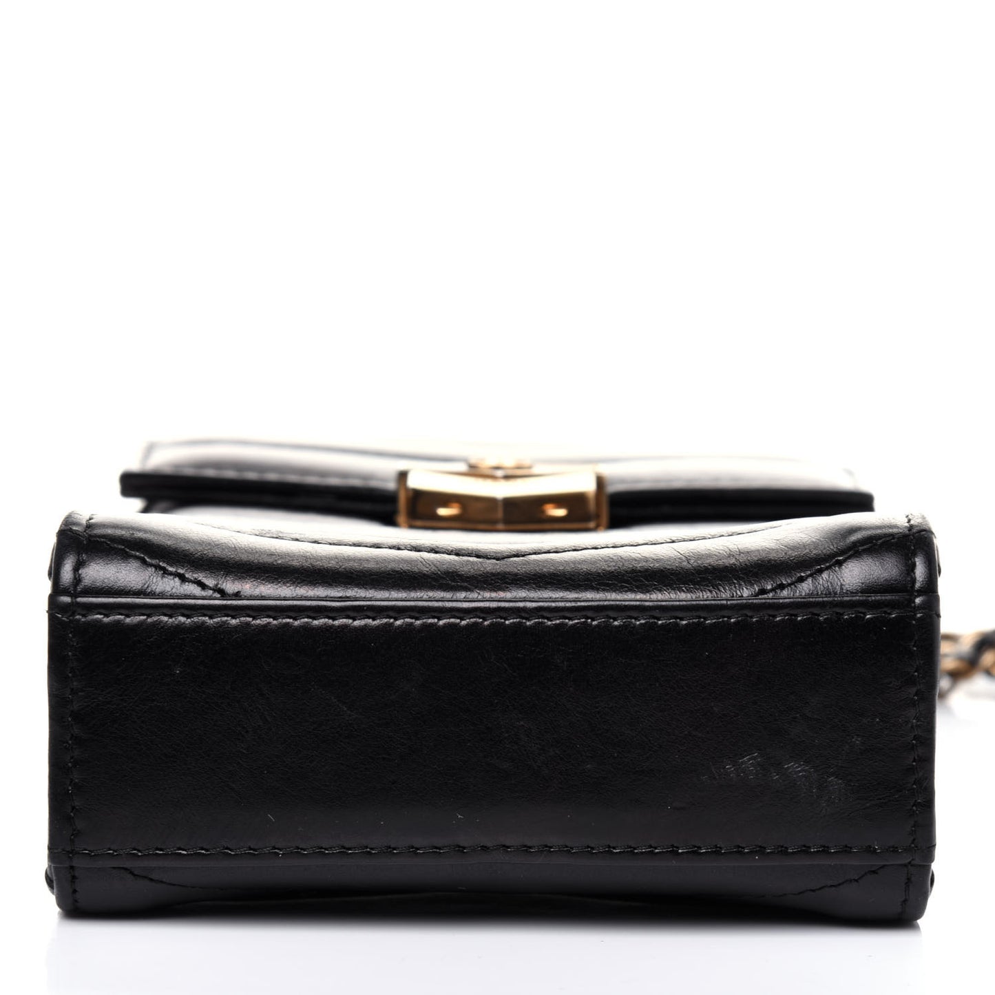 Calfskin Chevron Quilted Medal Mini Clutch With Chain Black
