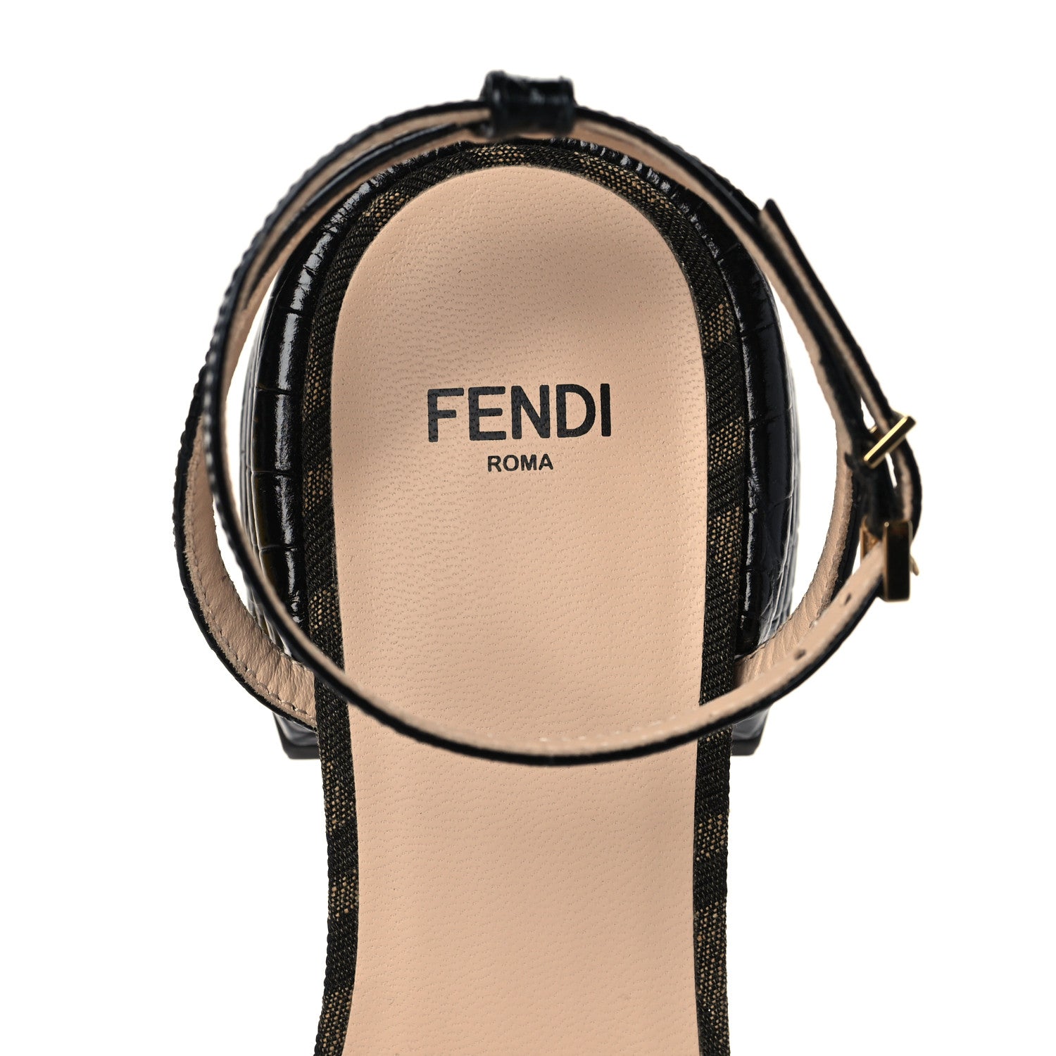 Fendi Jacquard FF Crocodile Embossed Promenade Ankle Strap Sandals 35.5 Tobacco 7 of 8