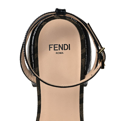 Fendi Jacquard FF Crocodile Embossed Promenade Ankle Strap Sandals 35.5 Tobacco 7 of 8