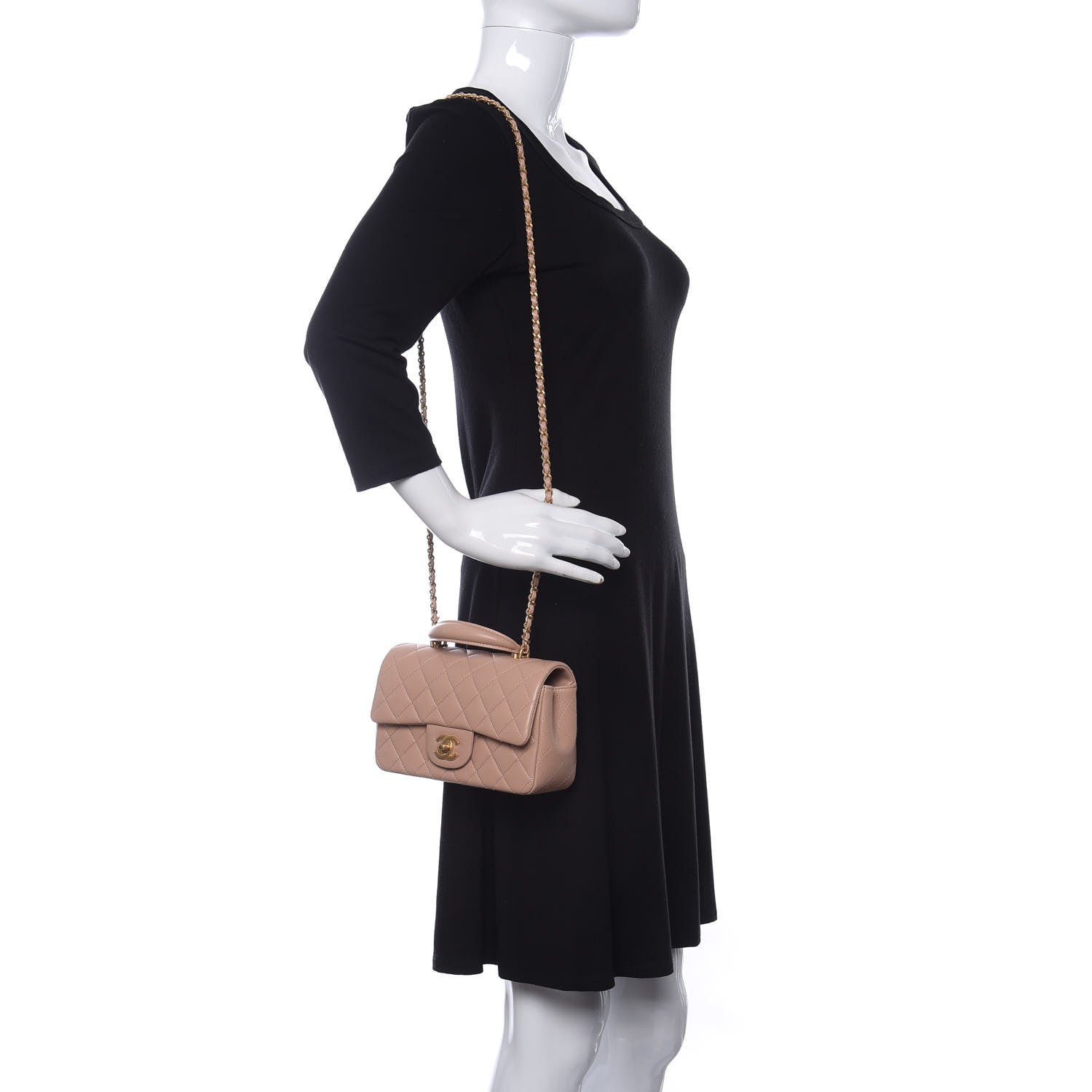 Chanel Lambskin Quilted Mini Top Handle Rectangular Flap Beige 2 of 11