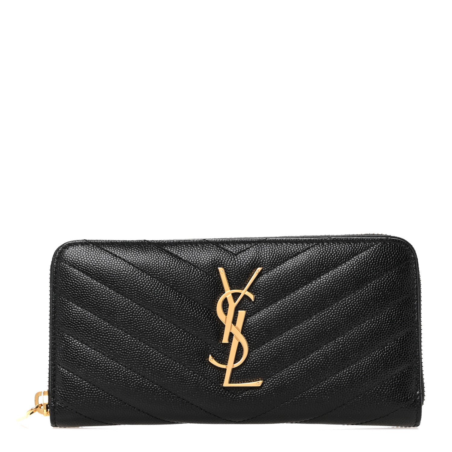Saint Laurent Grain De Poudre Matelasse Chevron Monogram Zip Around Wallet Black 1 of 8