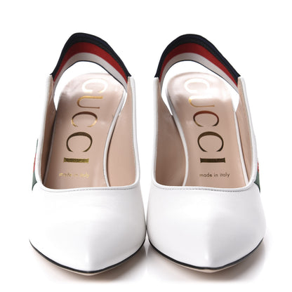 Gucci Malaga Kid Web Sylvie Mid Heel Slingback Pumps 38.5 White 2 of 10