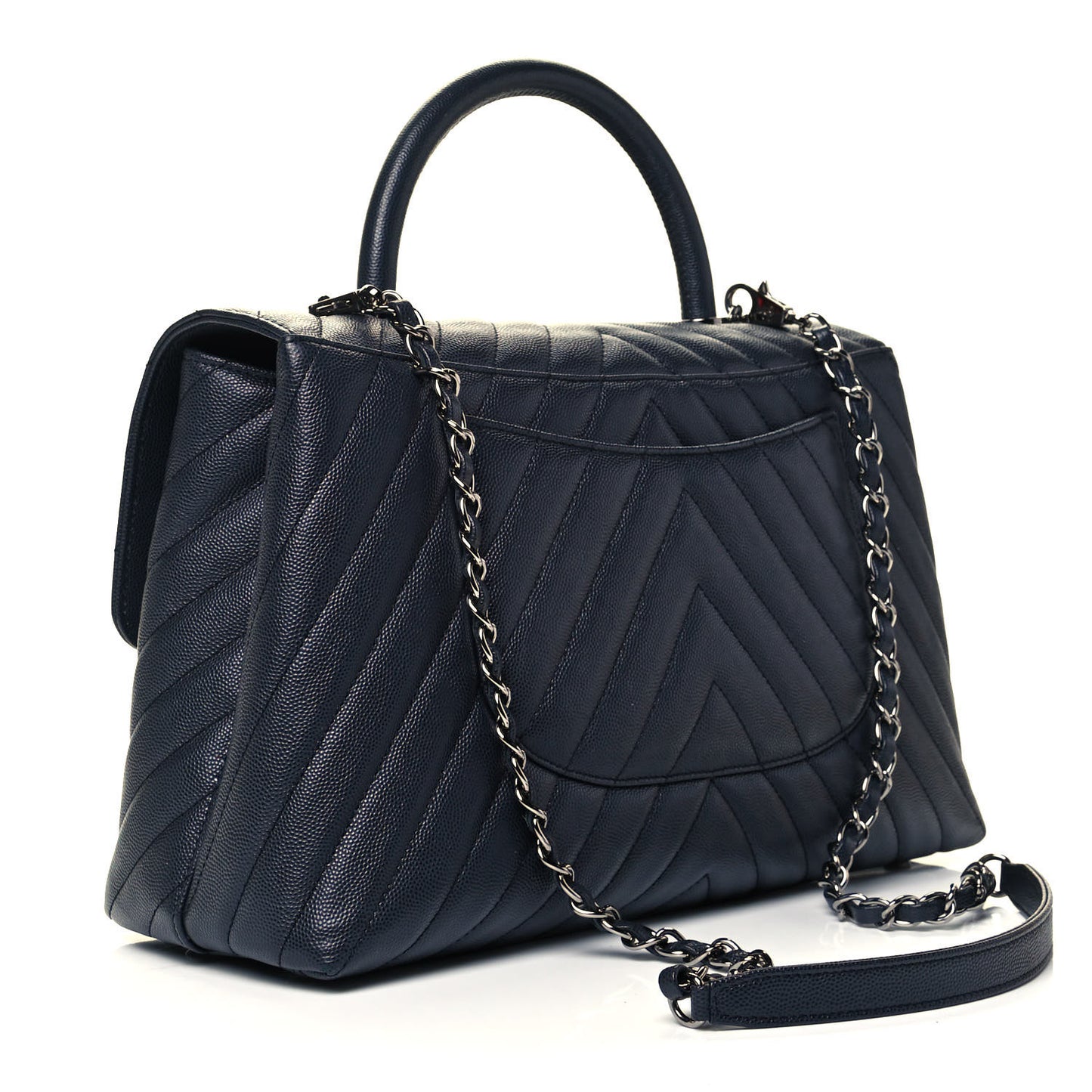 Caviar Chevron Quilted Medium Coco Handle Flap Dark Grey