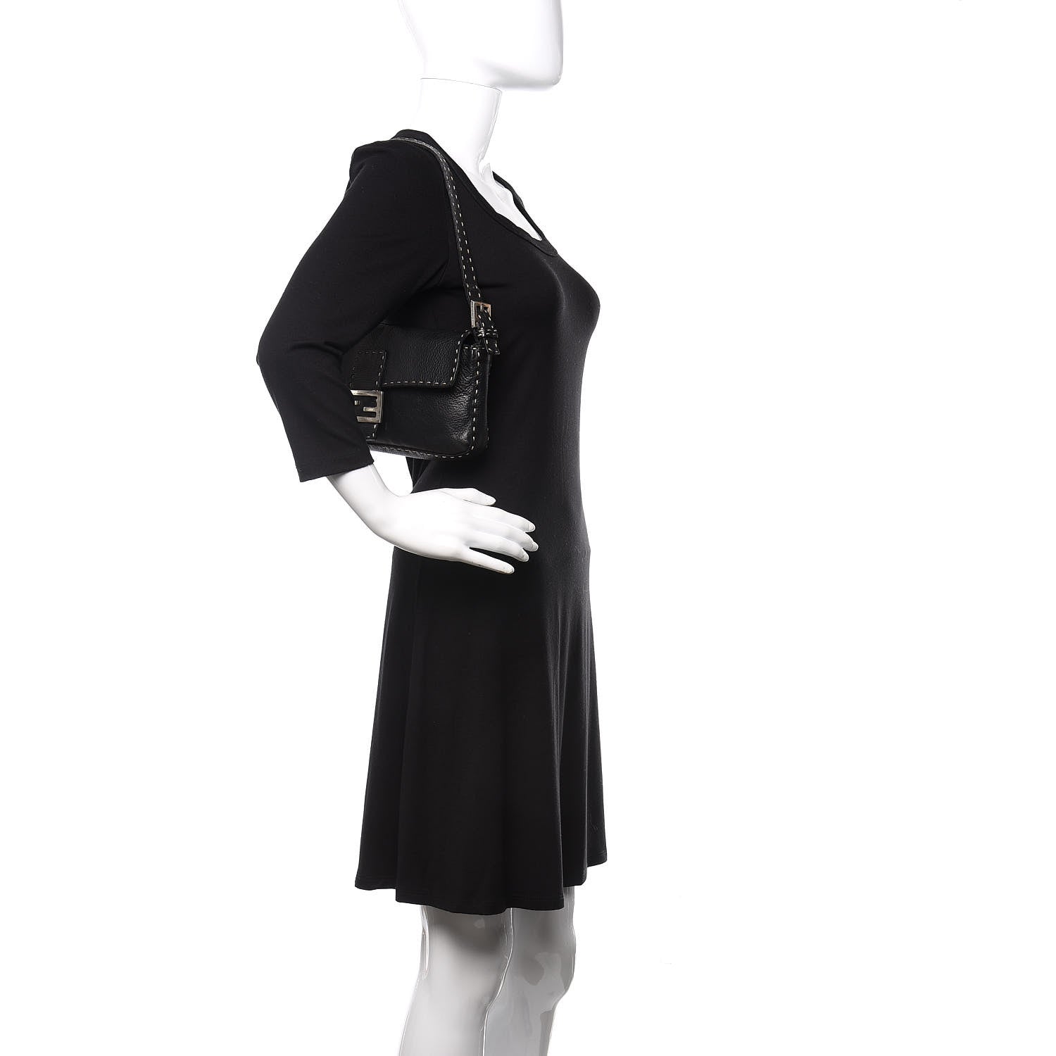 Fendi Calfskin Romano Selleria Baguette Black 2 of 11