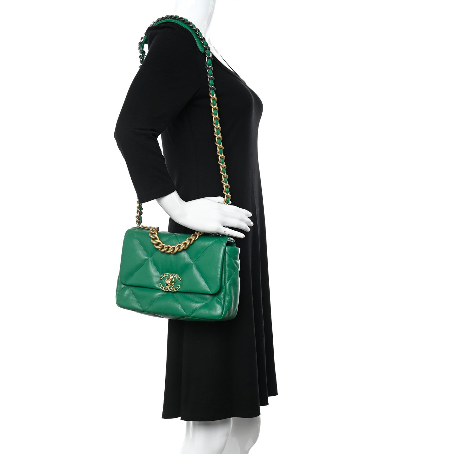Lambskin Quilted Medium Chanel 19 Flap Green