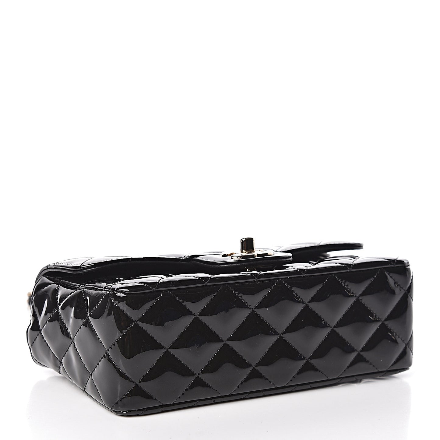 Patent Calfskin Quilted Mini Rectangular Flap Black