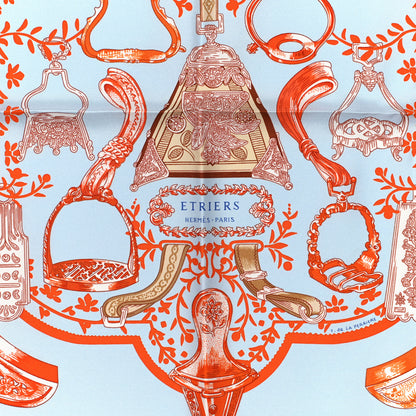 Hermes Silk Etriers Pocket Square Ciel Orange 2 of 5