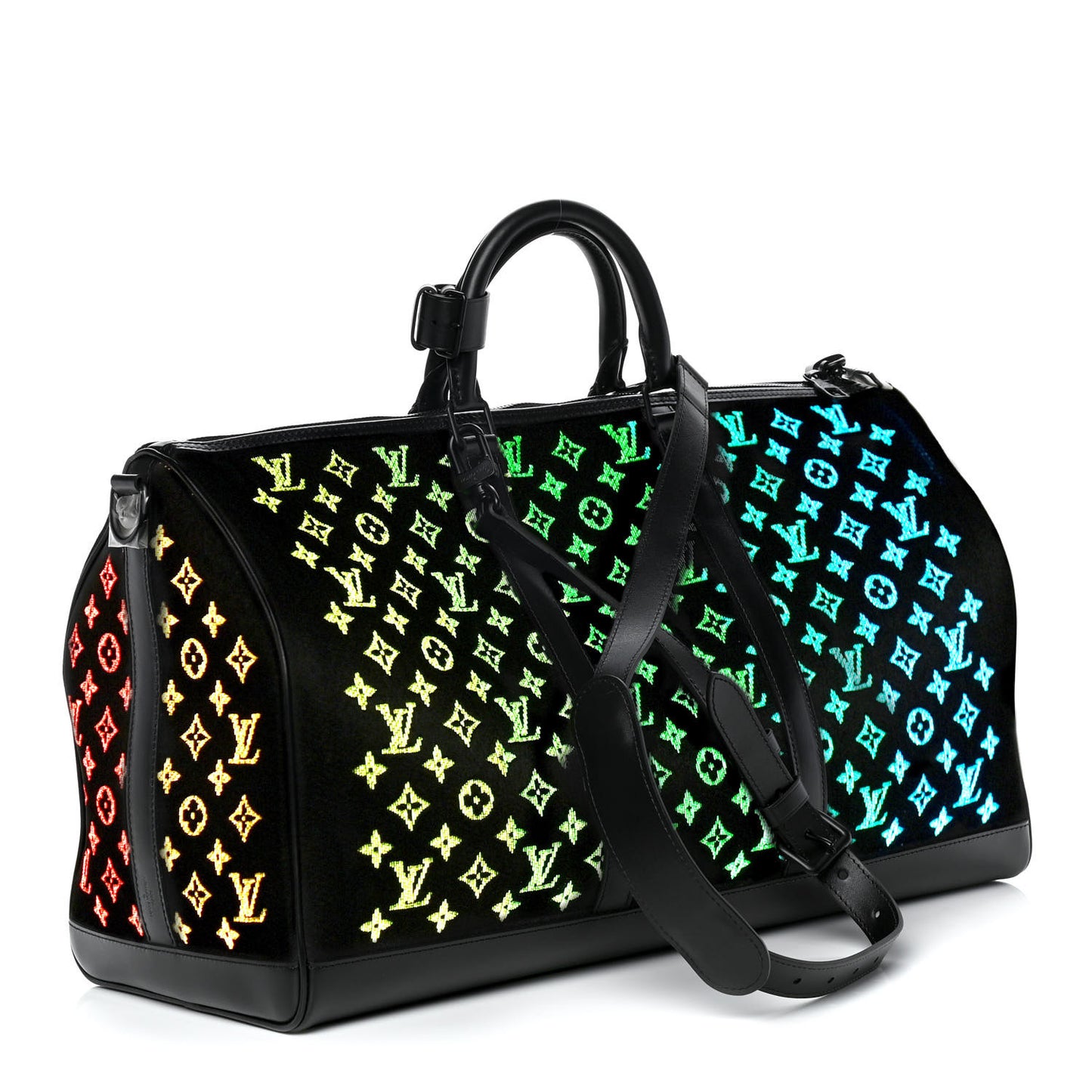 Jacquard Monogram Light Up Keepall Bandouliere 50 Black