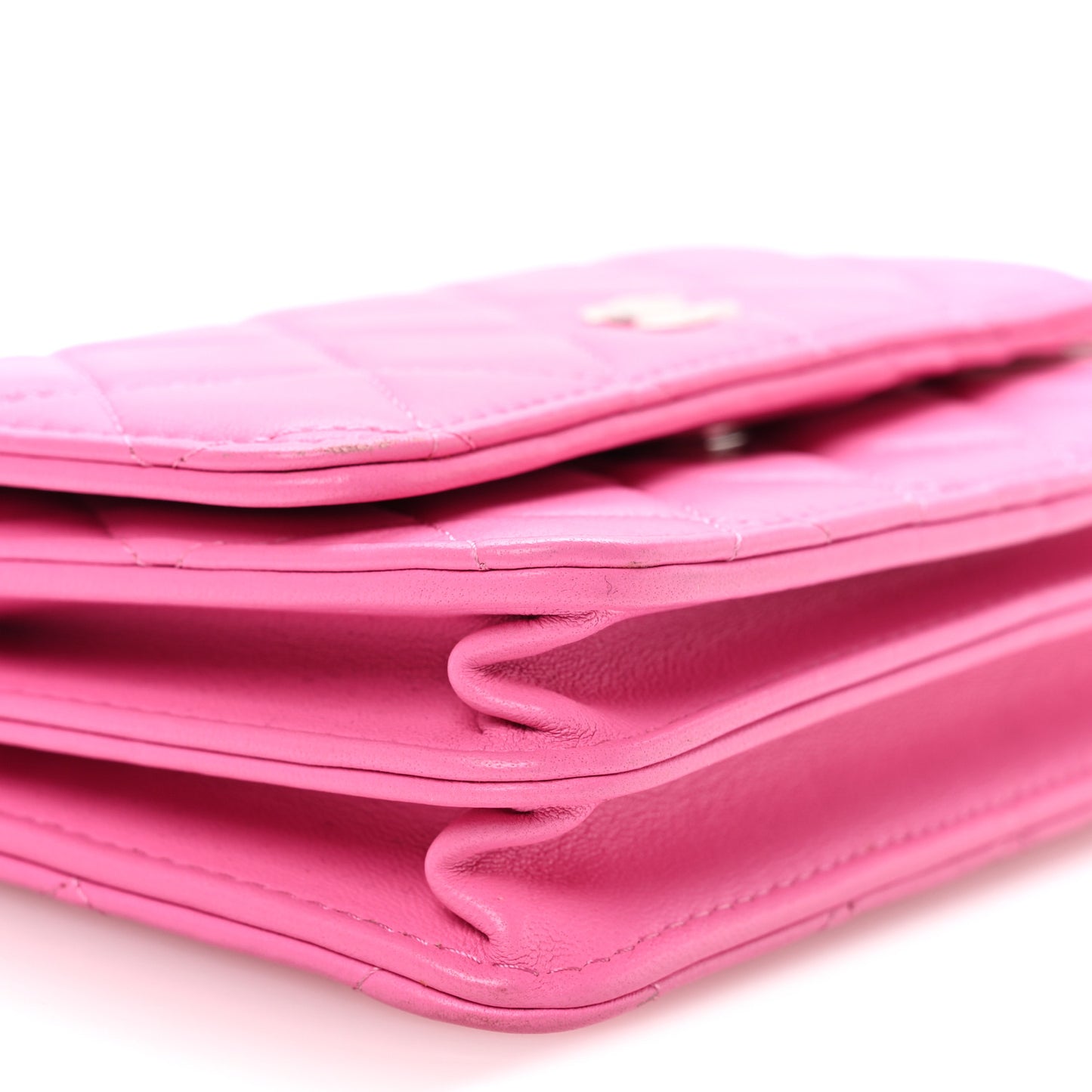 Lambskin Quilted Mini Wallet On Chain WOC Pink