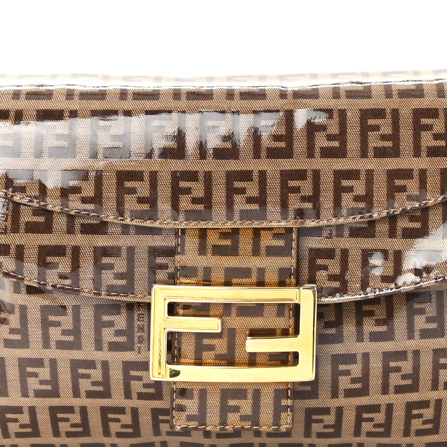 Fendi Vinyl Zucchino Baguette Double Flap Tobacco 7 of 11