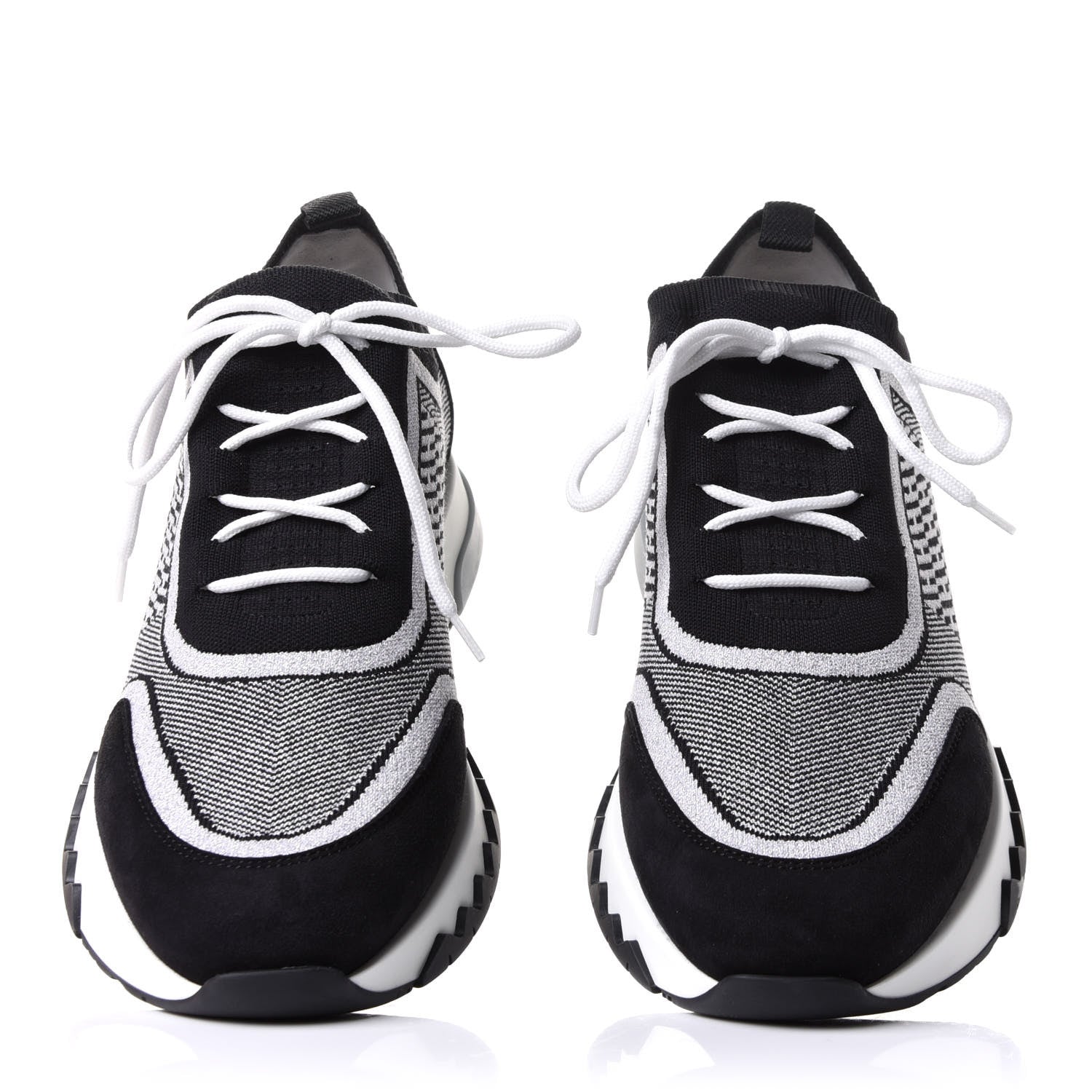 Hermes Knit Bi-Color Womens Addict Sneakers 39.5 Black White 5 of 9