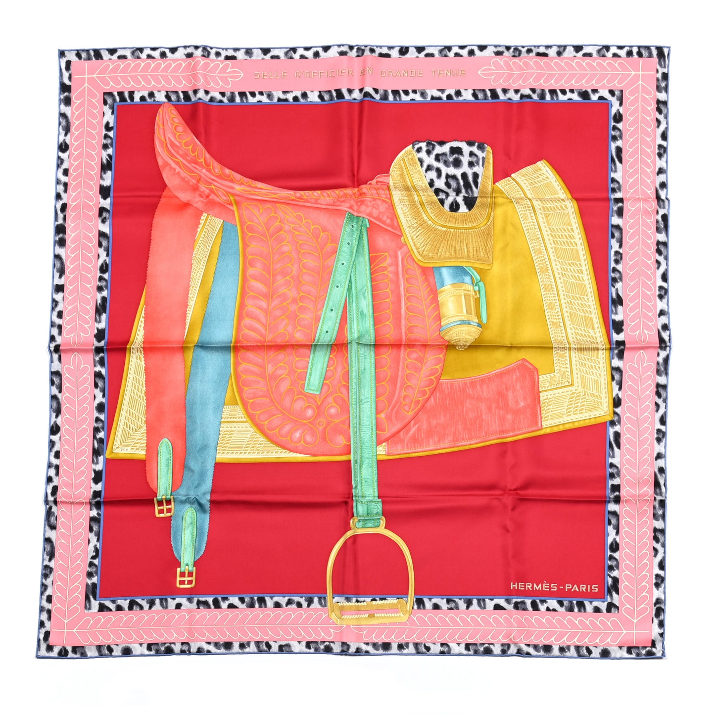 Silk Selle d'Officier En Grande Tenue Scarf 90 Framboise Corail Mordore