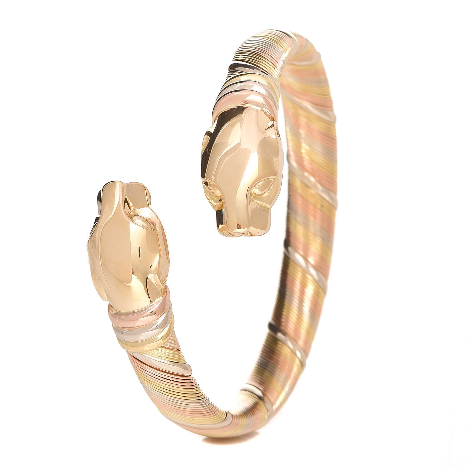 Cartier 18K Pink Yellow White Gold Panthère De Open Bangle Bracelet 1 of 7