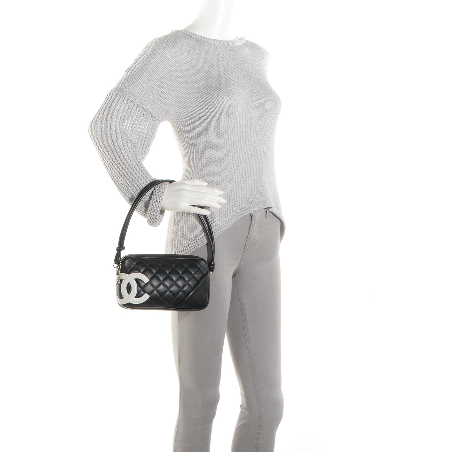 Chanel Calfskin Quilted Cambon Pochette Black White 2 of 7