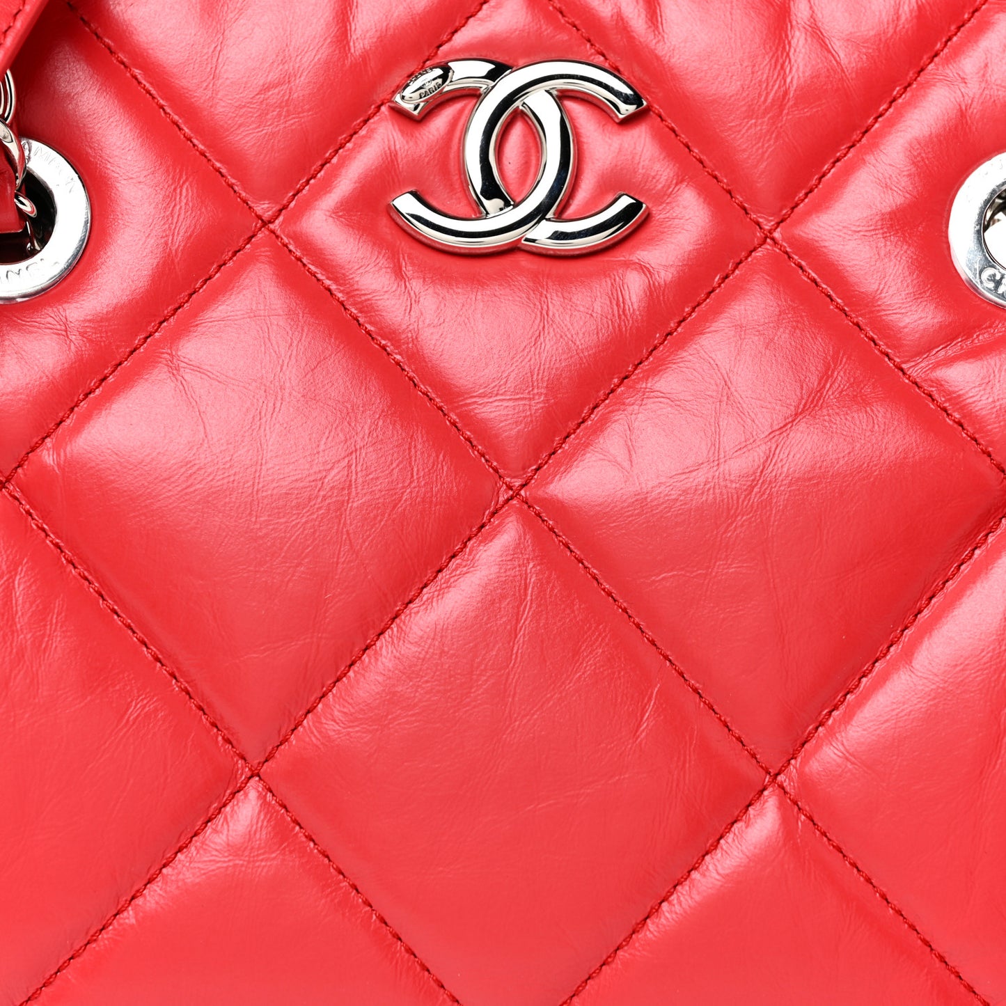 Calfskin Quilted Small CC Bowling Bag Red