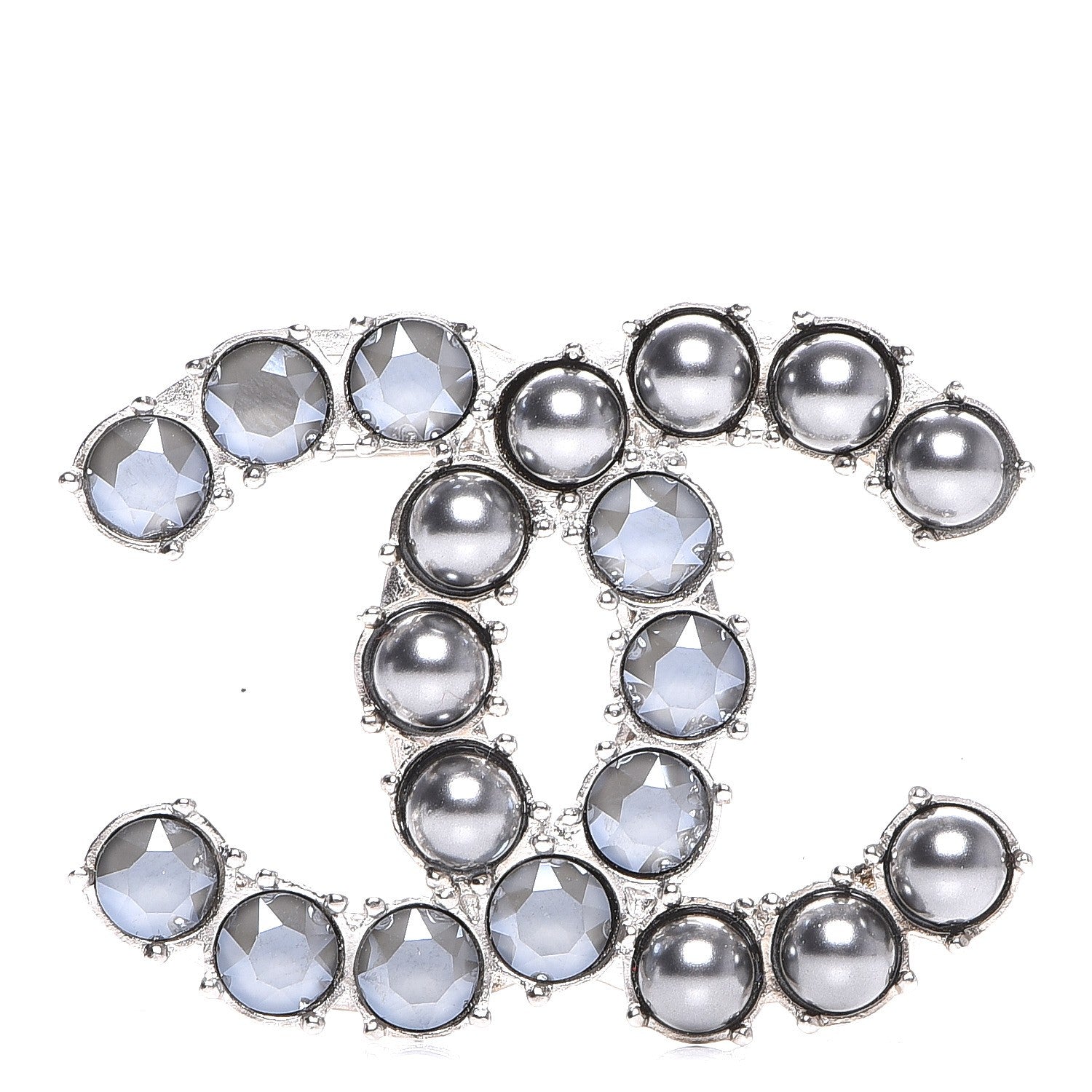 Chanel Ruthenium Pearl Crystal CC Brooch Dark Gray 1 of 6