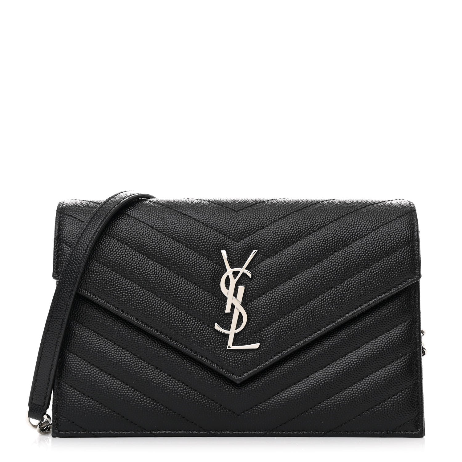 Saint Laurent Grain De Poudre Matelasse Chevron Monogram Envelope Chain Wallet Black 1 of 12