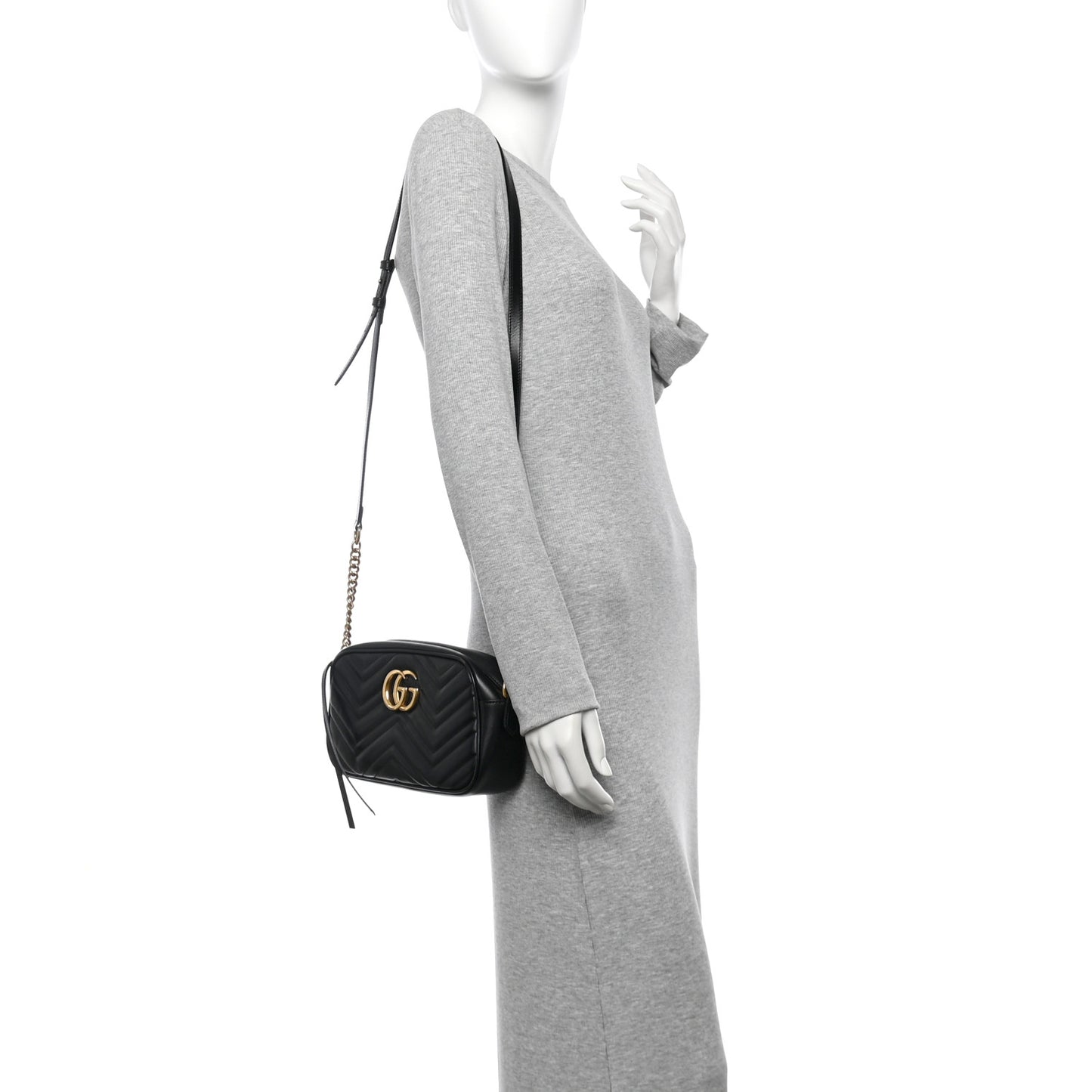 Calfskin Matelasse Small GG Marmont Chain Shoulder Bag Black