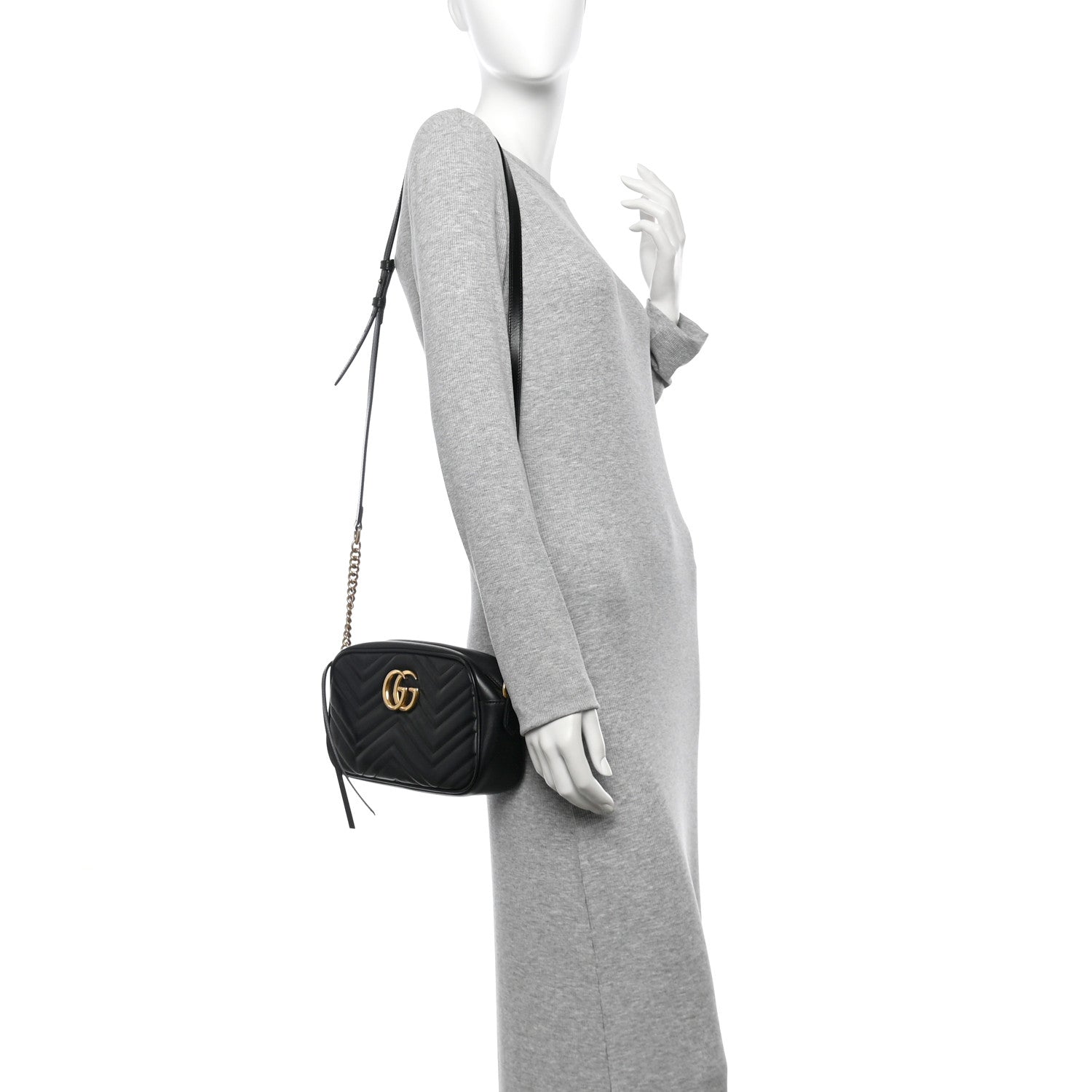 Gucci Calfskin Matelasse Small GG Marmont Chain Shoulder Bag Black 2 of 12