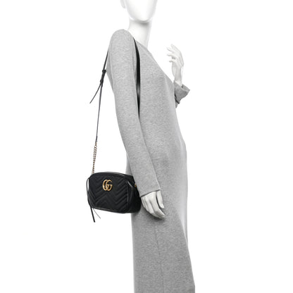 Gucci Calfskin Matelasse Small GG Marmont Chain Shoulder Bag Black 2 of 12