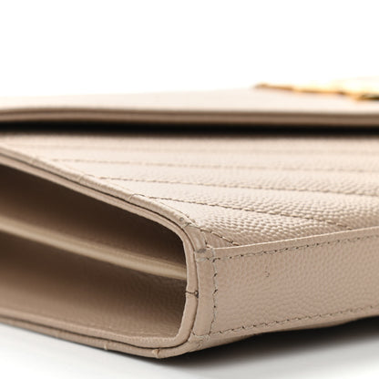 Saint Laurent Grain De Poudre Matelasse Chevron Monogram Chain Wallet Dark Beige 8 of 11