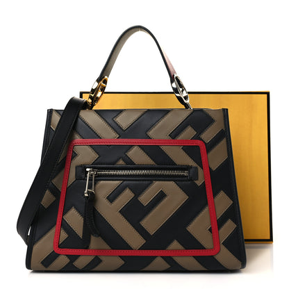 Fendi Vitello Century F is Fendi FF Diagonal Inlay Small Runaway Satchel Fango Black Fragola 9 of 9