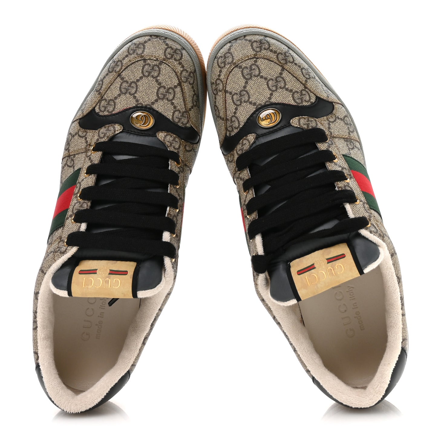 GG Supereme Monogram Miro Soft Calfskin Web Mens Screener Sneakers 10.5 Beige Ebony Black New Platinum