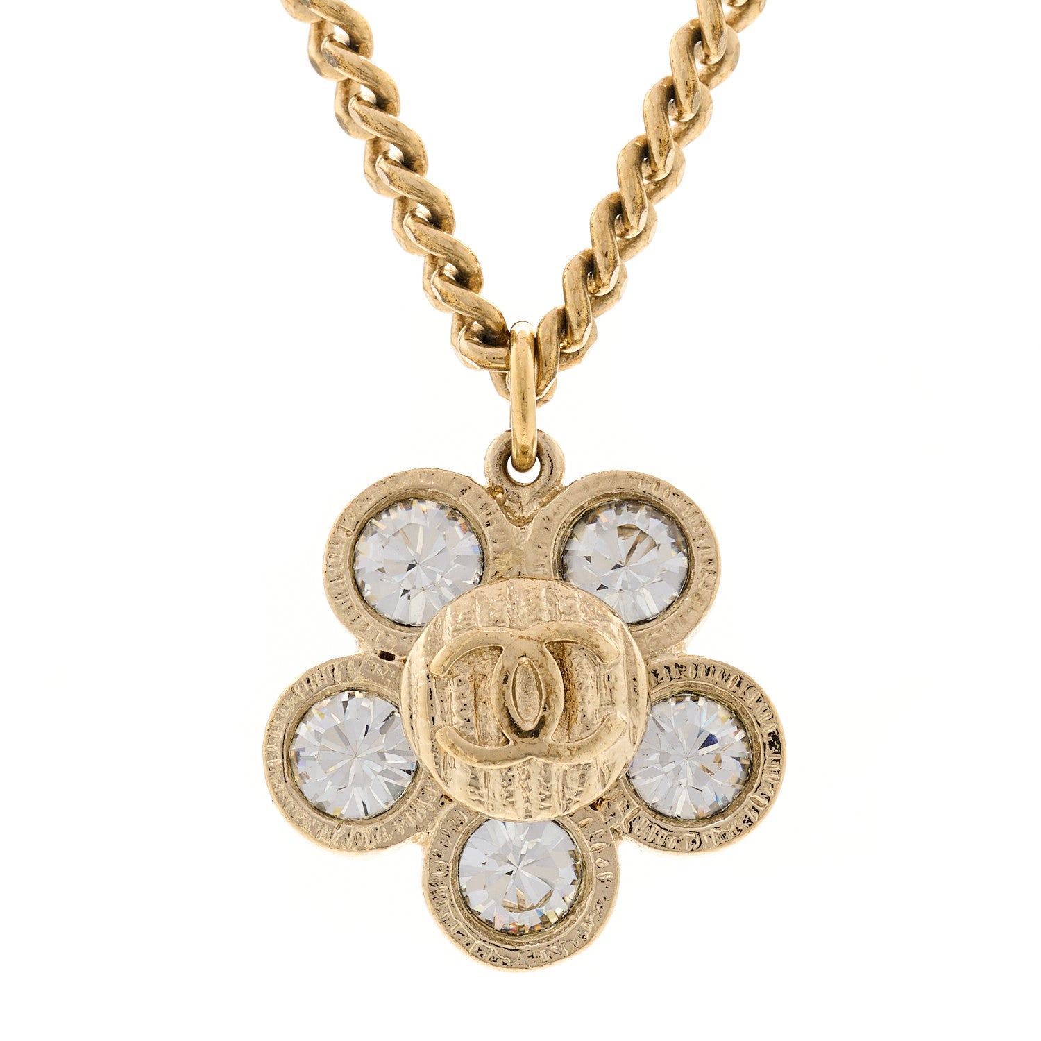 Chanel Crystal CC Flower Pendant Necklace Gold 4 of 6