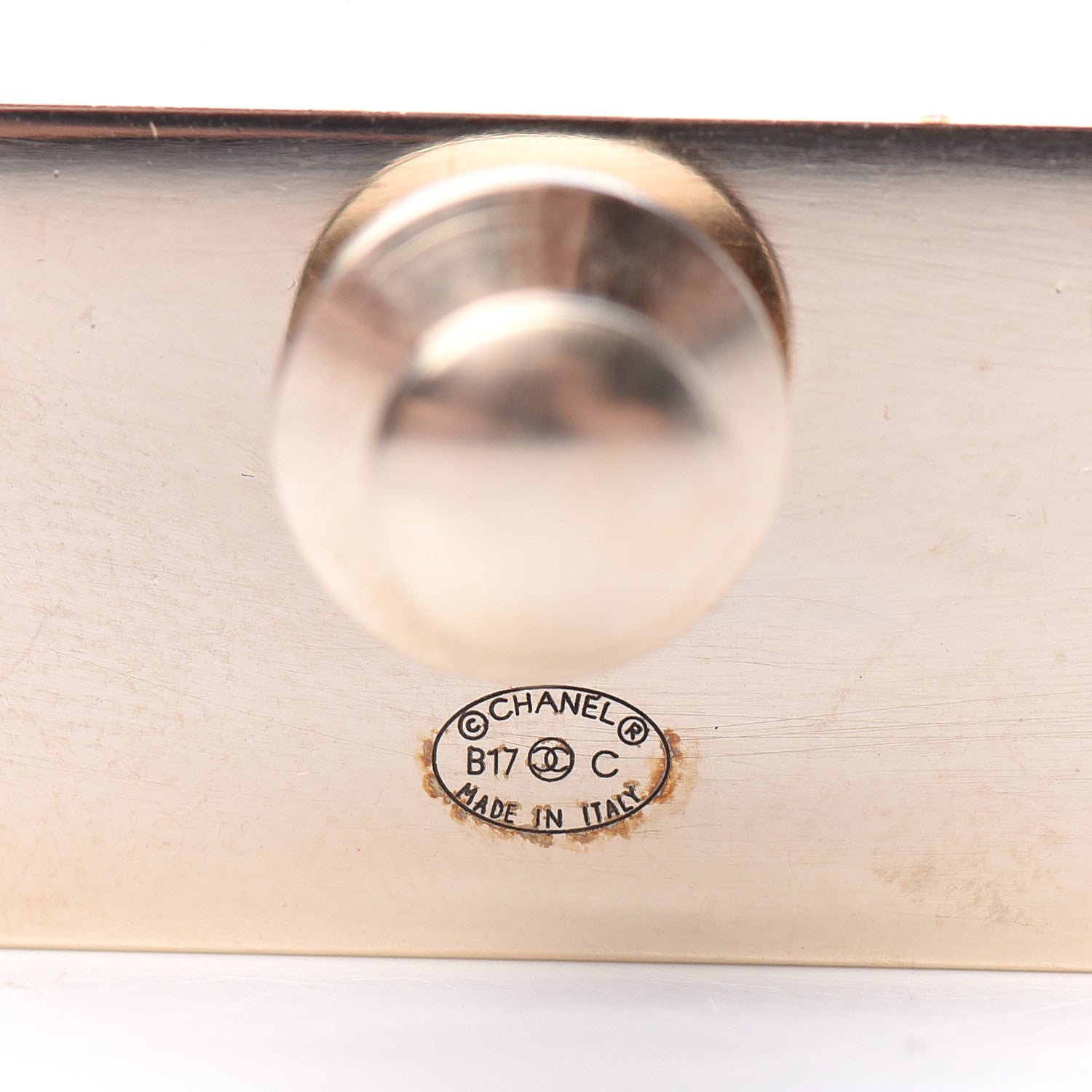 Chanel Metal Resin Pearl Coco License Plate Brooch Black Gold 3 of 4