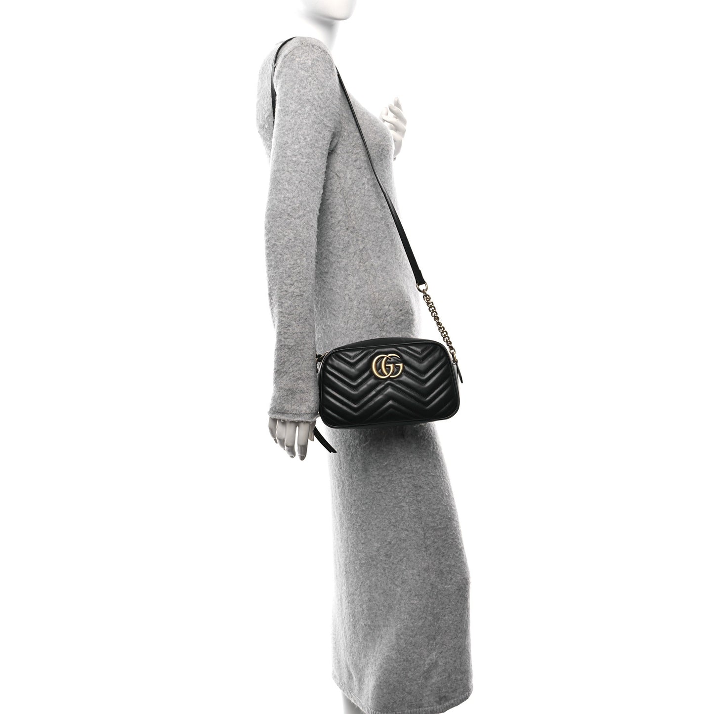 Calfskin Matelasse Small GG Marmont Chain Shoulder Bag Black