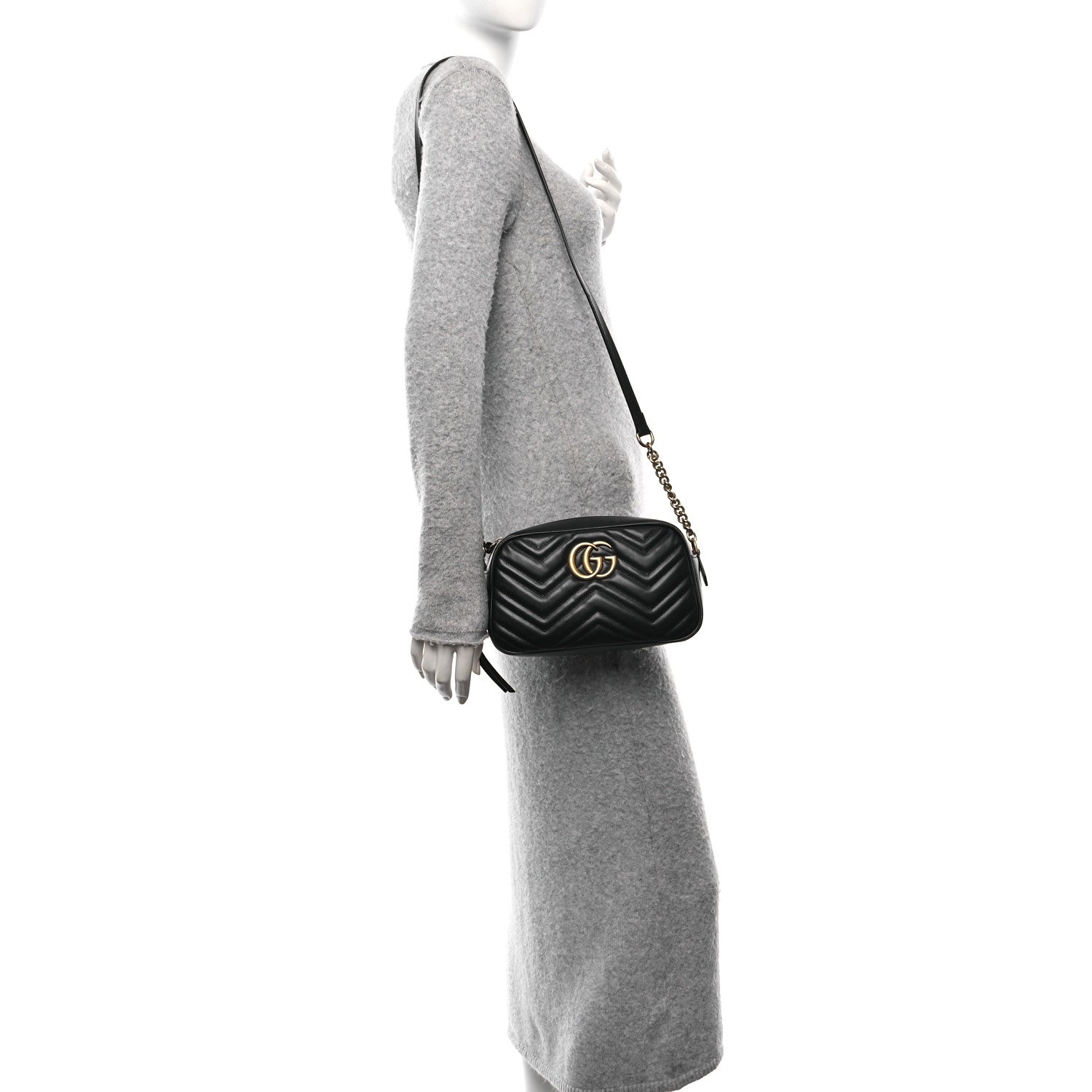 Gucci Calfskin Matelasse Small GG Marmont Chain Shoulder Bag Black 2 of 10