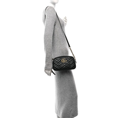 Gucci Calfskin Matelasse Small GG Marmont Chain Shoulder Bag Black 2 of 10