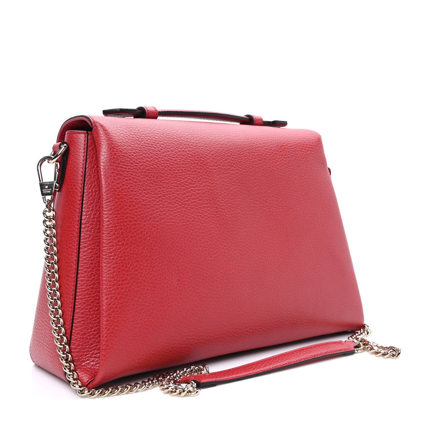 Gucci Dollar Calfskin Medium Interlocking G Top Handle Shoulder Bag Red 3 of 10