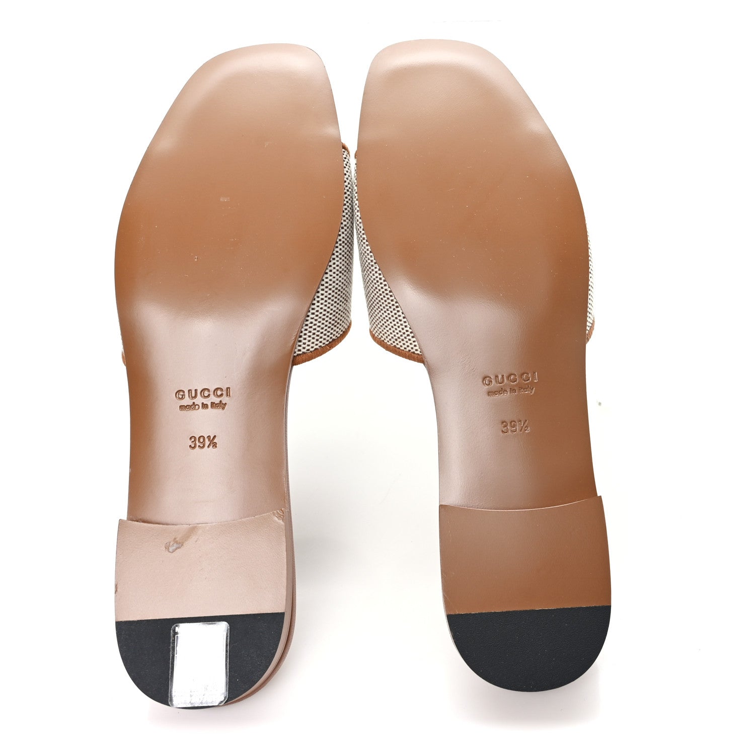 Gucci Canvas Rice Cosmos Softy Calfskin Interlocking G Cut Out Slide Sandals 39.5 Brown Natural Sundial 6 of 8