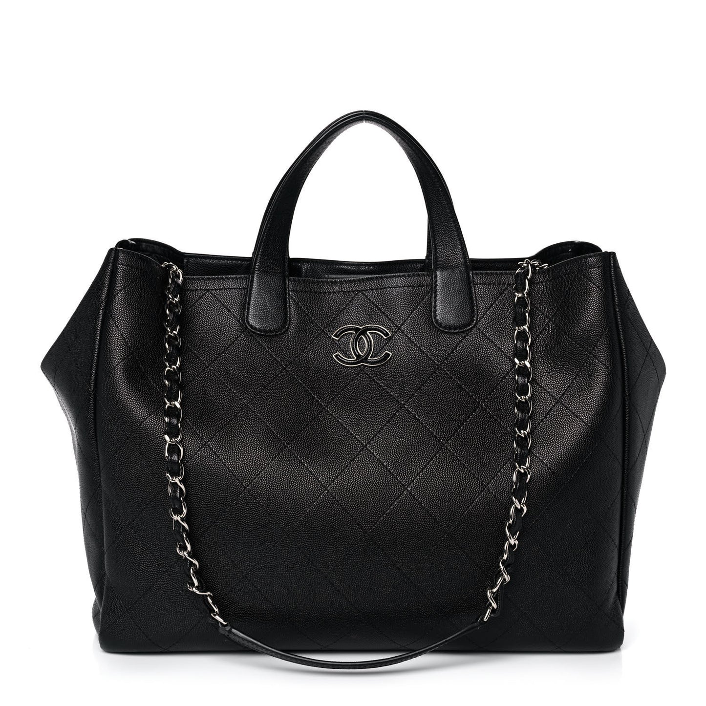 Caviar Stitched Large Shopping Tote Black