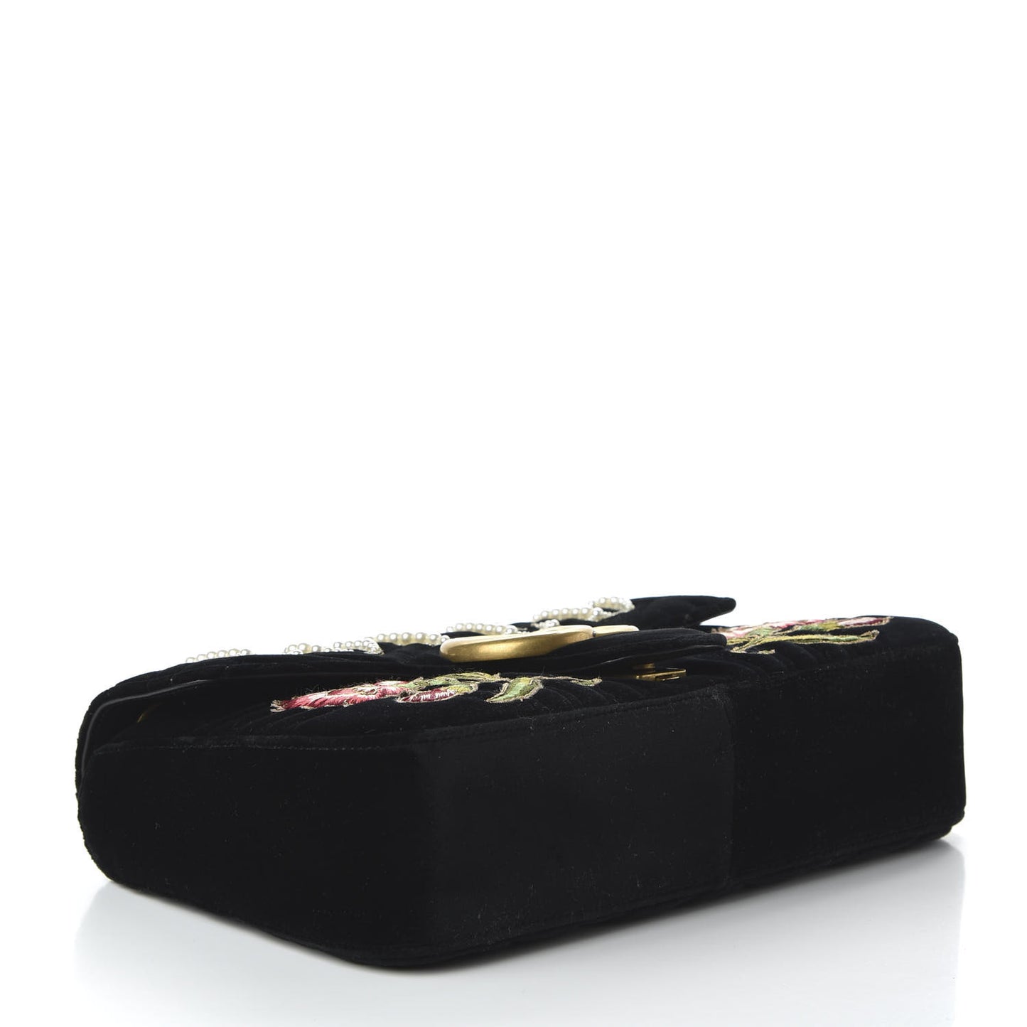 Velvet Matelasse Loved Embroidered Medium GG Marmont Shoulder Bag Black