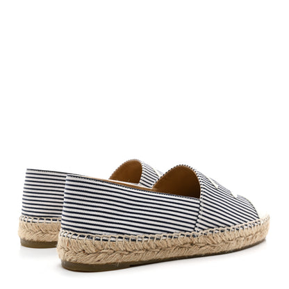 Chanel Canvas Striped Patent CC Espadrilles 37 Ivory Navy White 4 of 11