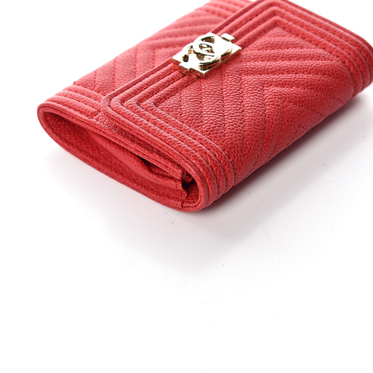 Chanel Caviar Chevron Quilted Boy Card Holder Wallet Dark Red 7 of 12
