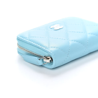Chanel Lambskin Quilted Zip Around Coin Purse Wallet Neon Blue 8 of 10
