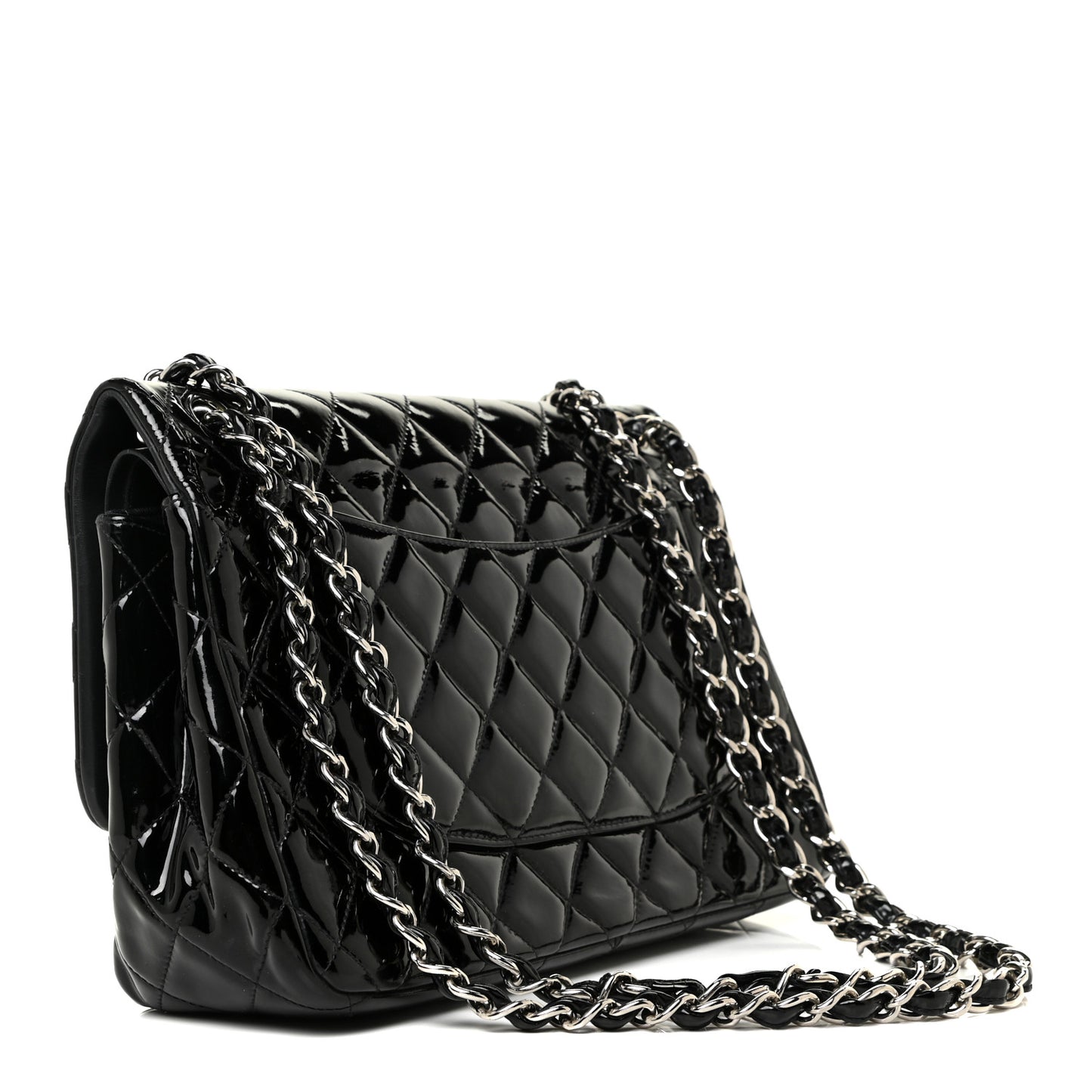 Patent Quilted Jumbo Double Flap Black