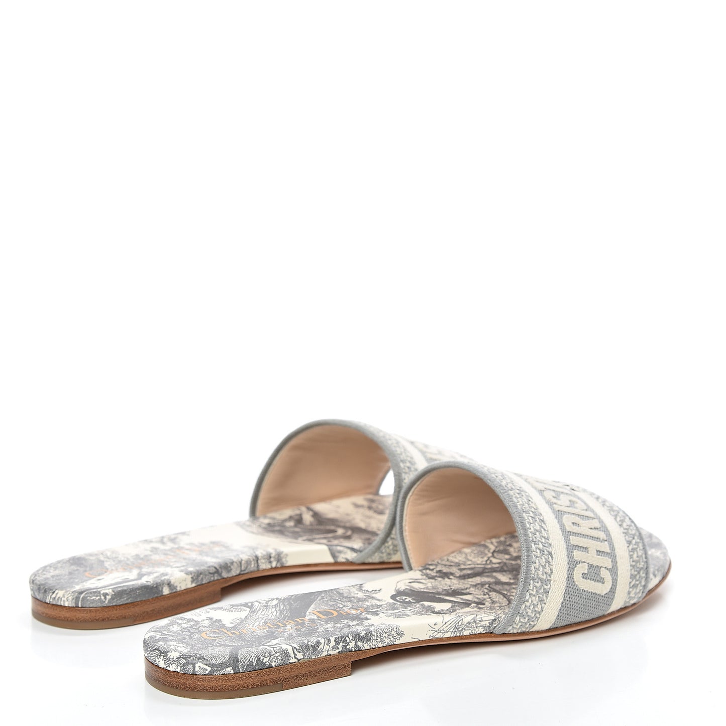 Canvas Toile de Jouy Embroidered Dway Flat Slide Sandals 35.5 Grey Stone