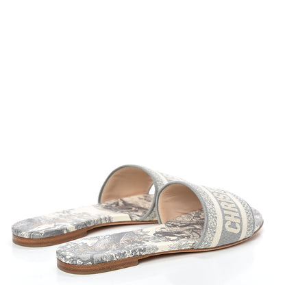 Christian Dior Canvas Toile de Jouy Embroidered Dway Flat Slide Sandals 35.5 Grey Stone 4 of 9