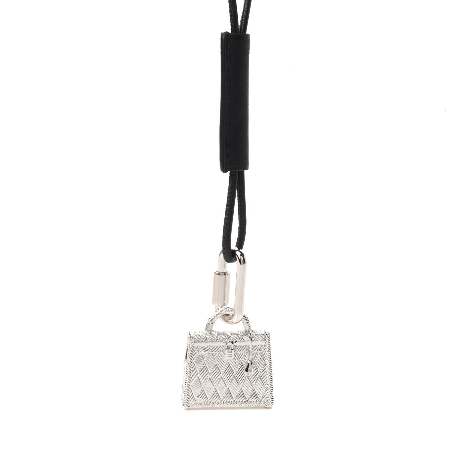 Hermes Palladium Kelly Curiosite Charm Pendant Necklace Black 3 of 9