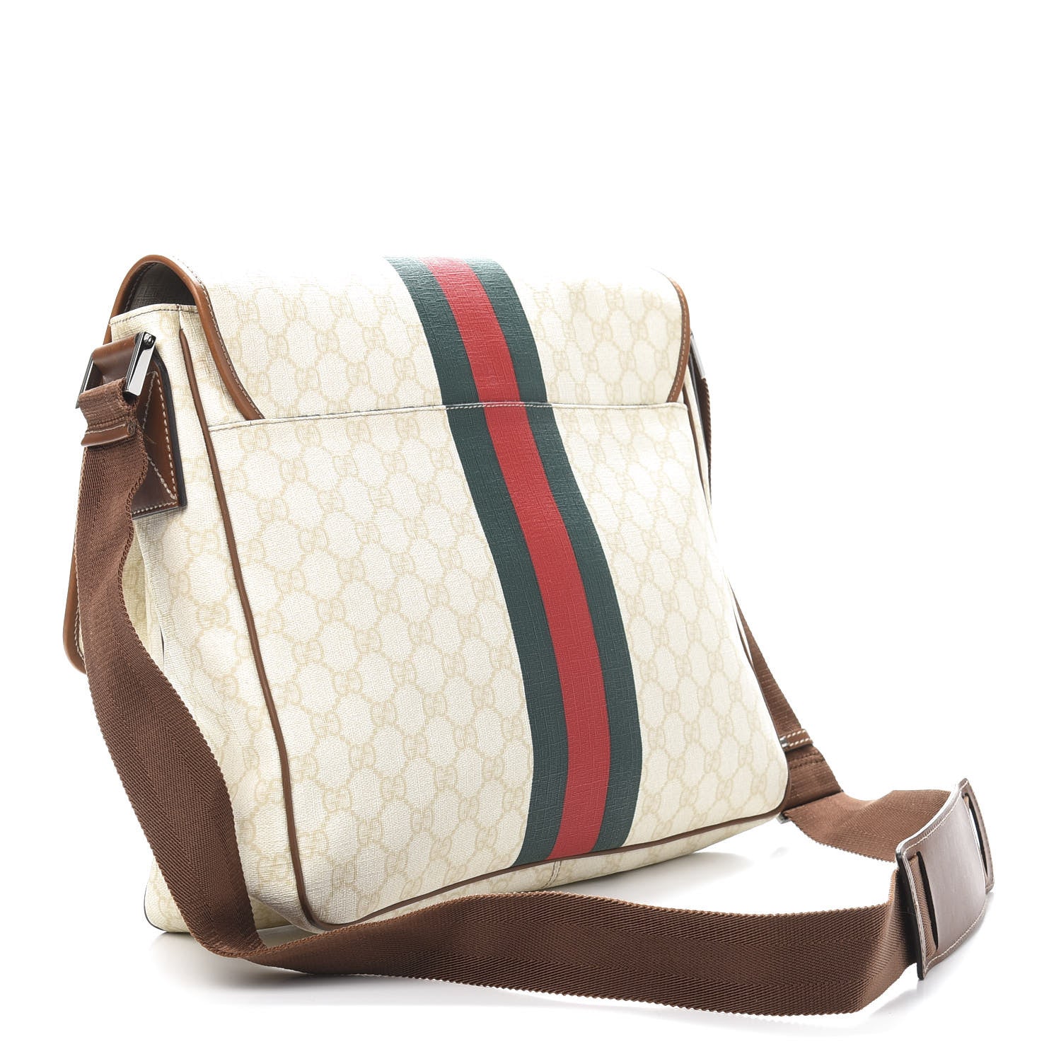 Gucci Monogram Web Stripe Medium Flap Messenger Bag White 3 of 15