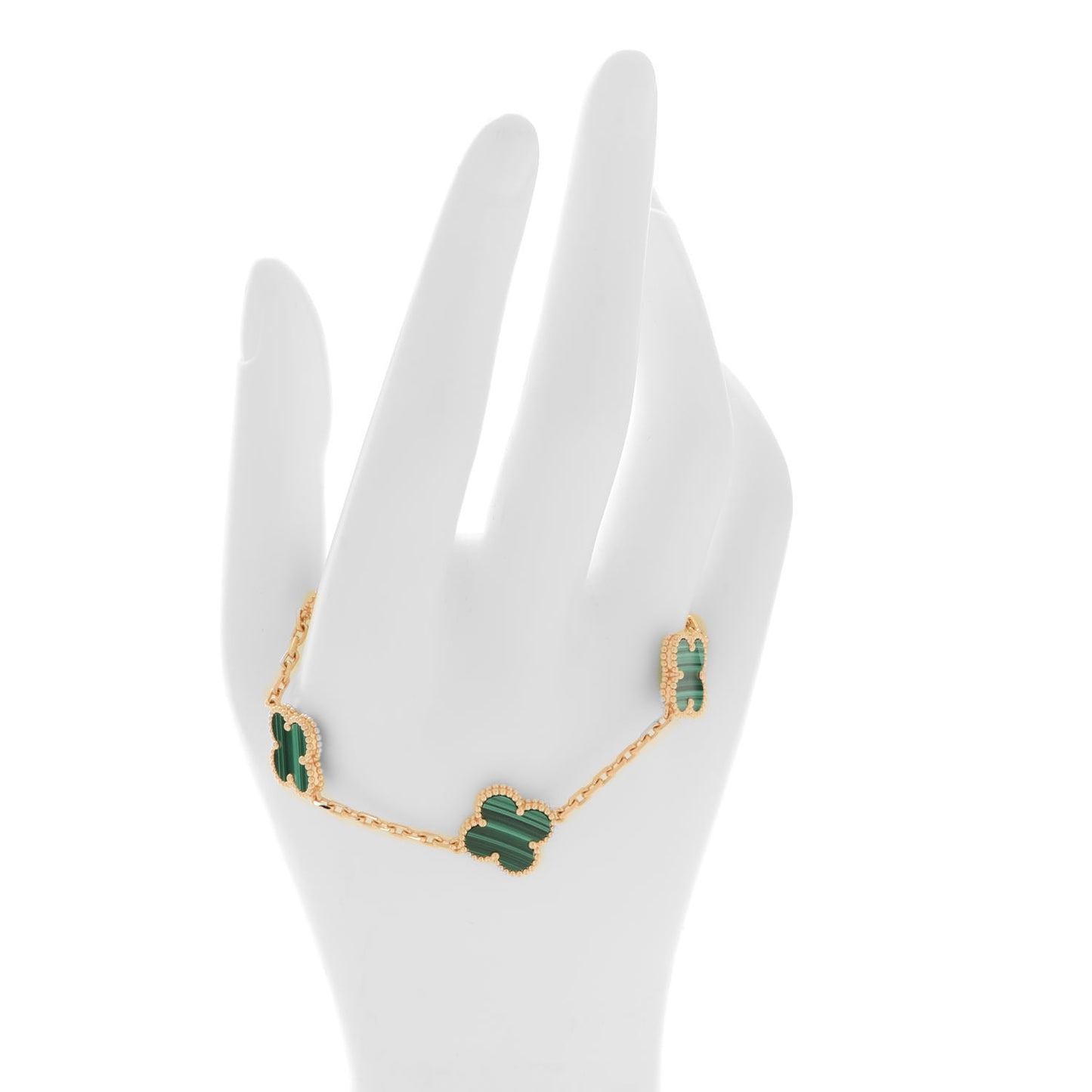 18K Yellow Gold Malachite 5 Motifs Vintage Alhambra Bracelet