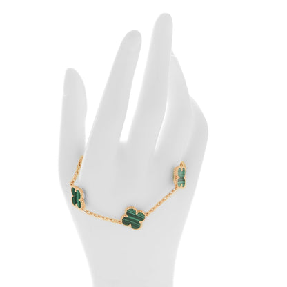 Van Cleef & Arpels 18K Yellow Gold Malachite 5 Motifs Vintage Alhambra Bracelet 2 of 7