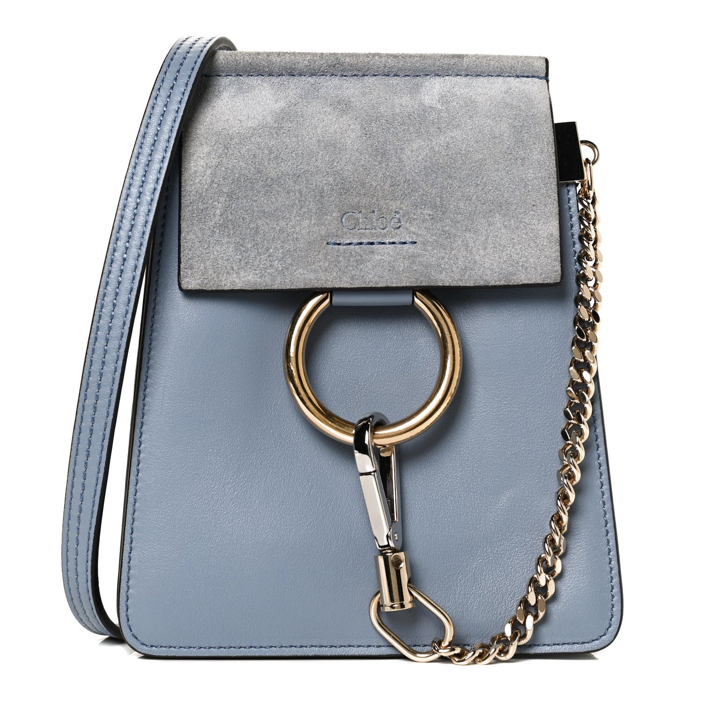 Suede Calfskin Mini Faye Bracelet Bag Washed Blue